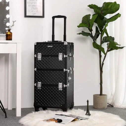 Merkloos Trolley, Make-up Koffer, Cosmetische Koffer, Voor Nageldesign, Make-up Organizer, Koffer Met Draagtas, Zwart JHZ04B -Bekende Cosmetica Winkel 1200x1200 2856