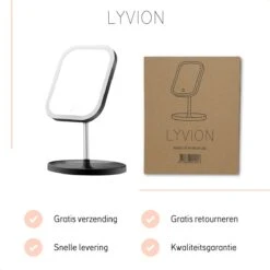 LYVION Make-up Spiegel Op Standaard Met LED / Met 3 Lichtkleuren / Make-up Spiegel / Make-up Standaard / Werkt Op 4 AAA-batterijen Of Micro USB Kabel / Touch - Zwart -Bekende Cosmetica Winkel 1200x1200 2903