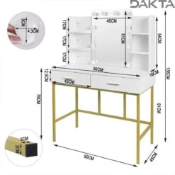 Dakta ® Luxe Make-Up Tafel Met Spiegel Met Verlichting | 2 Lades | Wit En Goud | Kaptafel -Bekende Cosmetica Winkel 1200x1200 2984