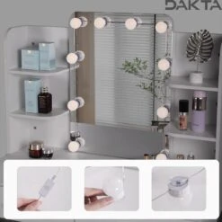 Dakta ® Luxe Make-Up Tafel Met Spiegel Met Verlichting | 2 Lades | Wit En Goud | Kaptafel -Bekende Cosmetica Winkel 1200x1200 2985