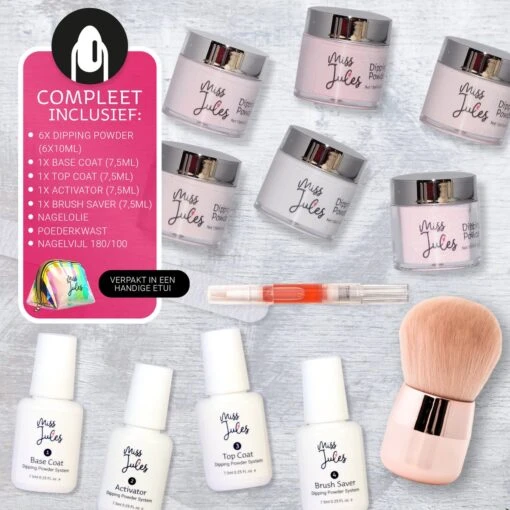 Miss Jules® Complete Set - Dipping Powder Starters Kit - 6 Kleuren Roze - Acryl Nagels Starterspakket -Bekende Cosmetica Winkel 1200x1200 346