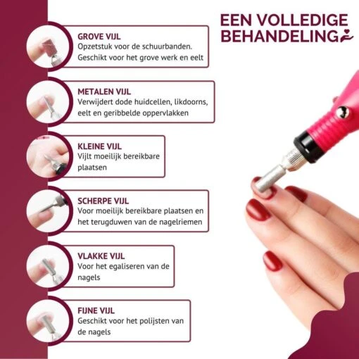 Royala - Manicure & Pedicure Set Elektrische Nagelvijl Nagelfrees - Nail Drill - Geschikt Voor Natuurlijke Nagels - Nepnagels - Gellak - Gelnagels - Acrylnagels - 6 Opzetstukken - Rood -Bekende Cosmetica Winkel 1200x1200 392