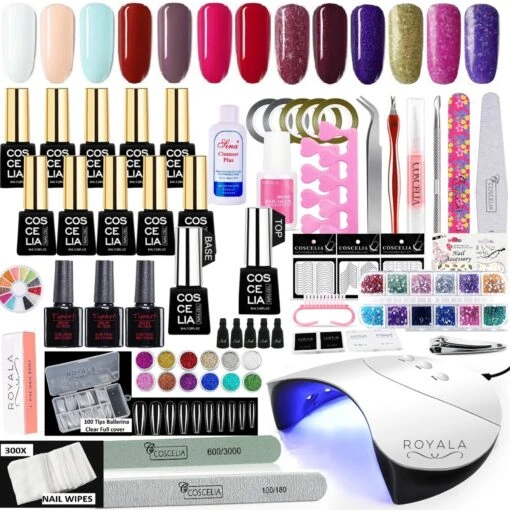 Royala Gellak D5pl Starterspakket + Inclusief UV Lamp + Met 13 Verschillende Gellak Kleuren - Ballerina Tips - Gellak Lamp – Nail Wipes - Cleanser - Nail Art - Gellac Set - Alle Benodigdheden In Eén - Uitgebreid 75-Delig Pakket -Bekende Cosmetica Winkel 1200x1200 649