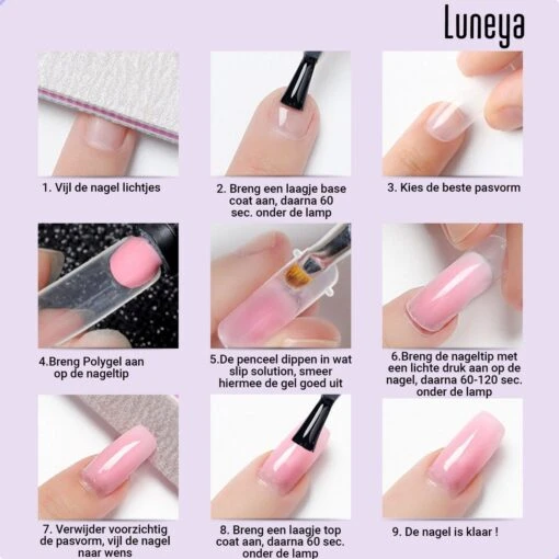 Luneya Polygel Kit - Black Pink Edition - 6 Kleuren - Polygel Nagels Starterspakket - Tasje - Incl. UV LED Lamp -Bekende Cosmetica Winkel 1200x1200 733