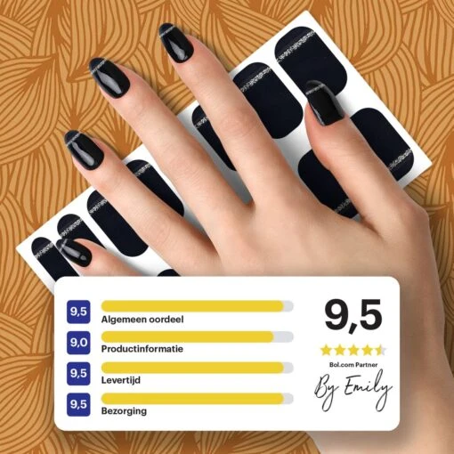 By Emily - Nagel Wrap - Classy Black | 16 Stickers | Nail Wrap | Nail Art | Trendy | Design | Nagellakvrij | Eenvoudig | Nagel Wrap | Nagel Stickers | Folie | Zelfklevend | Sjablonen -Bekende Cosmetica Winkel 1200x1200 909