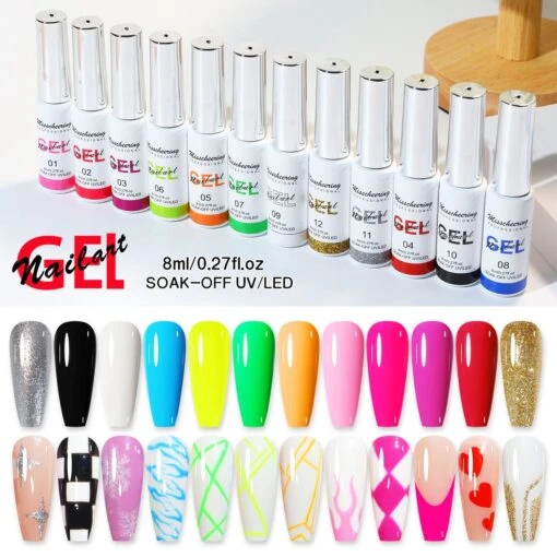 Nail Art Gel - Fine Liner Gel - 12 Stuks - UV/LED Gel - Gellak - Nagel Gellak - UV/LED Lamp - UV/LED Nageldroger - Gelnagels - Nepnagels - Acrylnagels - Tekenpenseel Nagels - Professioneel - Hoge Kwaliteit -Bekende Cosmetica Winkel 1200x1200 96