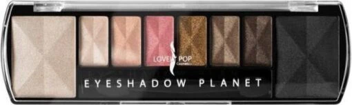 Lovely Pop Cosmetics - Oogschaduw Palette - Planet Saturn - Met Lange Applicator - 8 Kleuren: Wit / Crème / Roze / Goud / Bruin / Zwart - 1 Doosje Met 9 Gram Inhoud - Afmeting Doosje: 14,7 X 4,4 Centimeter -Bekende Cosmetica Winkel