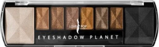 Lovely Pop Cosmetics - Oogschaduw Palette - Planet Venus - Met Lange Applicator - 8 Kleuren: Wit / Bruin / Goud / Koper / Brons / Zwart - 1 Doosje Met 9 Gram Inhoud - Afmeting Doosje: 14,7 X 4,4 Centimeter -Bekende Cosmetica Winkel 1200x358 2