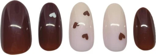 Nailsupplier 'Hot Chocolate' | WINTERCOLLECTIE | Bruine Nepnagels Met Hartjes Print | Plaknagels | Kunstnagels Met Lijm | Press On Nails -Bekende Cosmetica Winkel