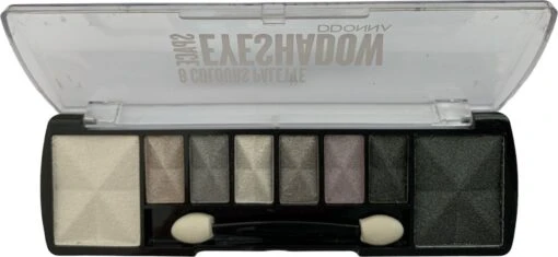 D'Donna - Oogschaduw Palette - Space Gris - Met Lange Applicator - 8 Kleuren: Wit / Grijs / Zilver / Zwart - 1 Doosje Met 10 Gram Inhoud -Bekende Cosmetica Winkel 1200x553 1