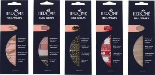 Herome Nail Wraps Starterkit Deluxe - 5 Verschillende Ontwerpen - 5x20 Stickers - Incl. Top Coat 4ml -Bekende Cosmetica Winkel