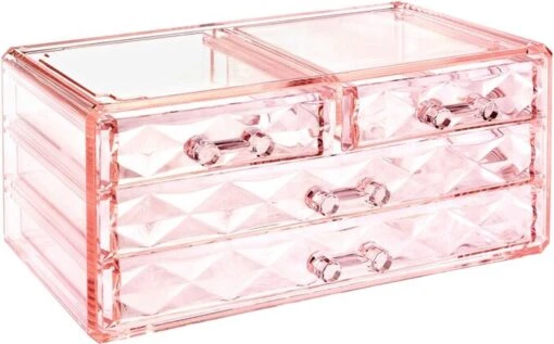 A&K 2in1 Make-up Organizer - 4 Lades Cosmetica Opbergdoos - Kaptafel - Roze -Bekende Cosmetica Winkel 1200x747 1