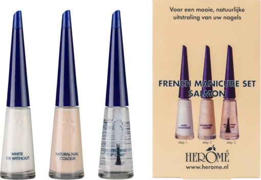 Herome French Manicure Set Salmon - Complete Set In 3 Stappen Een French Manicure - Met Een Salmon Kleurlak, Een Witte Nagellak Voor De Nagelranden En Een Top Coat - 3x10ml. -Bekende Cosmetica Winkel 1200x829 1