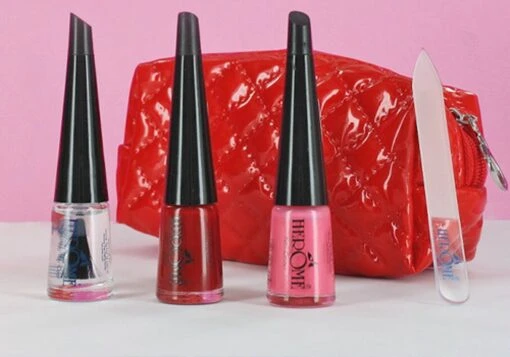 Herome Valentijn Set - 2 Nagellak Kleuren, Protecting Top Coat, Glass Nail File Mini -Bekende Cosmetica Winkel