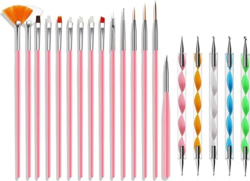 Evvie 20 Delige Nail Art Set - 15 Nailart Penselen En 5 Dotting Tools - Roze -Bekende Cosmetica Winkel 1200x870 2