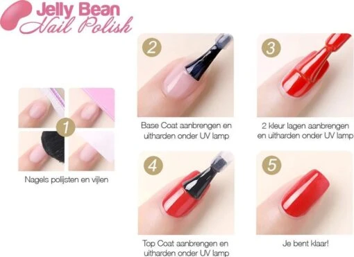 Jelly Bean Nail Polish Gel Nagellak - Gellak - Glossy Topcoat - UV Nagellak 8ml -Bekende Cosmetica Winkel