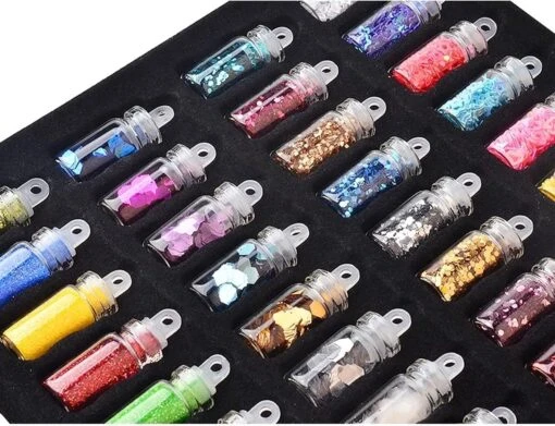 48 Potjes Glitter / Decoratie Voor Nail Art / Knutselen - Sparkolia Glitters Nagel Decoratie Set- 3D Nail Art Voor Gellak, Acryl Of Nagellak - Glitter, Poeder, Holografisch, Vlokken, Pailletten, Shimmer, Rhinestone - Verschillende Kleuren -Bekende Cosmetica Winkel 1200x920 1