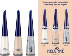 Herome French Manicure Set Salmon - Complete Set In 3 Stappen Een French Manicure - Met Een Salmon Kleurlak, Een Witte Nagellak Voor De Nagelranden En Een Top Coat - 3x10ml. -Bekende Cosmetica Winkel 1200x939