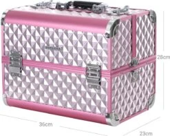 Homeza® Cosmetica Koffer - Make-up Doos - Visagie Koffer - Roze-Zilver -Bekende Cosmetica Winkel 1200x958 4