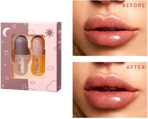 Merkloos Palm Cosmetics Lip Plumper Dag En Nacht (2 Stuks) - Lip Filler - Lip Vergroter - Volle Lippen - Gember Extract & Vitamine E - (Gratis Levering) -Bekende Cosmetica Winkel