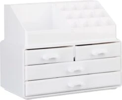 Relaxdays Make-up Organizer - Tweedelig - Cosmetica Opbergdoos - Wit -Bekende Cosmetica Winkel 1200x981 4