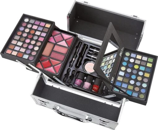 Merkloos Make-upkoffer | Beautycase | Multifunctioneel | Oogschaduw | Professioneel | Cosmetica-set | Rijke Kleuren | 113 Delen | Aluminium Koffer | Lipgloss | Nagellak | 26 X 20.3 X 14 Cm -Bekende Cosmetica Winkel 1200x988 2