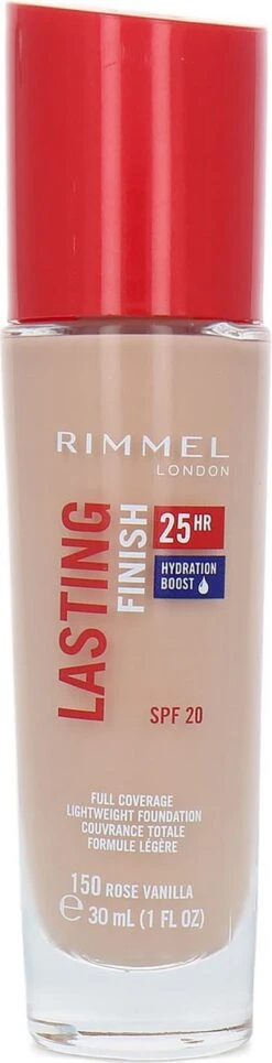 Rimmel London Lasting Finish Foundation - 150 Rose Vanilla -Bekende Cosmetica Winkel 307x1200 1