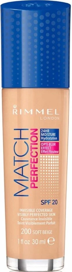 Rimmel London Match Perfection Foundation - 200 Soft Beige - Beige -Bekende Cosmetica Winkel 320x1200