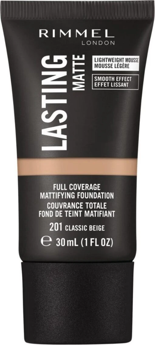 Rimmel London Lasting Matte Foundation - 201 Classic Beige -Bekende Cosmetica Winkel 539x1200 2