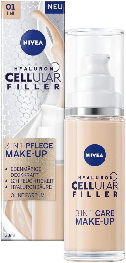 NIVEA Hyaluron Cellular Filler 3-in-1 Verzorgende Make-up #01 Licht (30 Ml), Hydraterende Foundation Met Hyaluron, Gezichtsmake-up -Bekende Cosmetica Winkel 577x1200 2