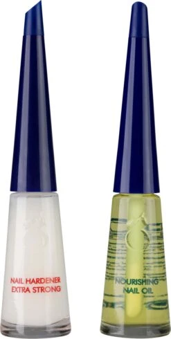 Herome Combi-Pack Nagelverharder Extra Sterk En Base Coat - Nagelversterker - Met Voedende Nagelolie - Herstelt Droge, Breekbare Nagels - Verhelpt Zwakke En Gevoelige Nagels (Nail Hardener Extra Strong & Nourishing Nail Oil) - 2*10ml. -Bekende Cosmetica Winkel 605x1200