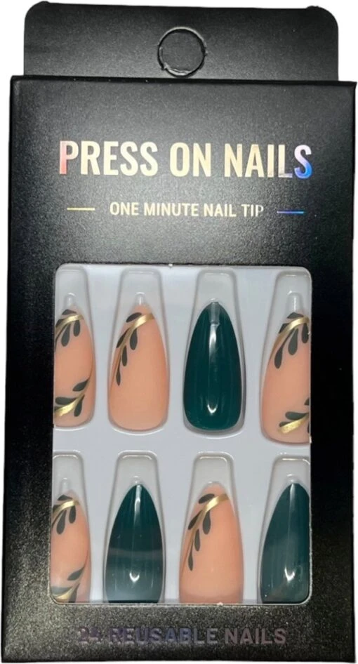 Merkloos Press On Nails - Nep Nagels - Roze Groen - Almond - Manicure - Plak Nagels - Kunstnagels Nailart - Zelfklevend -Bekende Cosmetica Winkel 647x1200 1