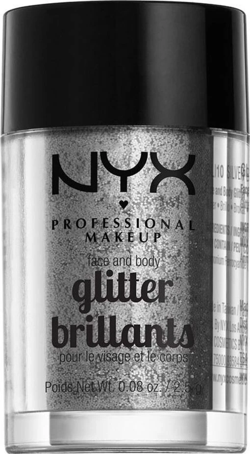 NYX PROFESSIONAL MAKEUP FACE & BODY GLITTER - SILVER -Bekende Cosmetica Winkel