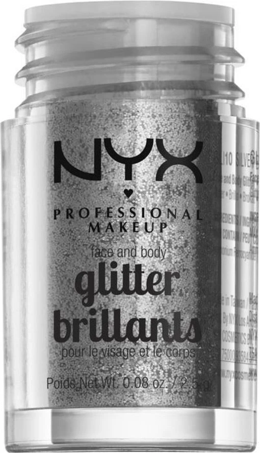 NYX PROFESSIONAL MAKEUP FACE & BODY GLITTER - SILVER -Bekende Cosmetica Winkel