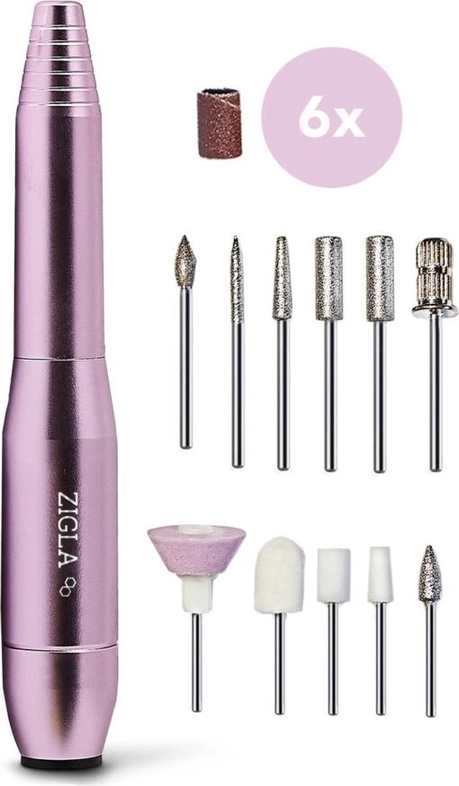 Zigla – Elektrische Nagelvijl - Nagelfrees- Manicure En Pedicure Set - 6 Schuurrolletjes - 11 Opzetstukken - Rosé/Goud - Vernieuwd -Bekende Cosmetica Winkel 700x1200 1