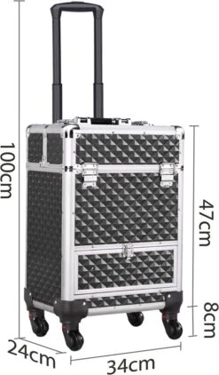 Monkey's Aluminium Kapperskoffer - Zwart - Beauty Case - Cosmeticakoffer - Make-upkoffer - Trolley - 360 Graden Wielen - 34 X 24 X 55.5 Cm -Bekende Cosmetica Winkel 702x1200 2