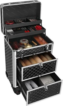 Songmics Kapperskoffer - Cosmetica Trolley - Cosmetica Koffer - Make-up Koffer - Visagie Koffer - Make Up Trolley - Op Wielen - Zwart -Bekende Cosmetica Winkel 709x1200 4