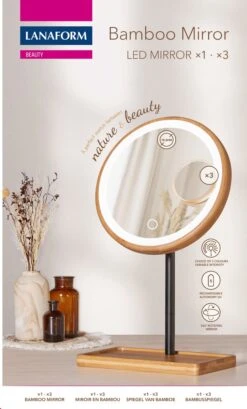 Lanaform - Bamboo Mirror - Oplaadbare Staande Spiegel ×1 · ×3 - Elegant Design Van Bamboe Met Zwarte Poedercoatingafwerking - Ledlampen Met Lange Levensduur -Bekende Cosmetica Winkel 724x1200 7