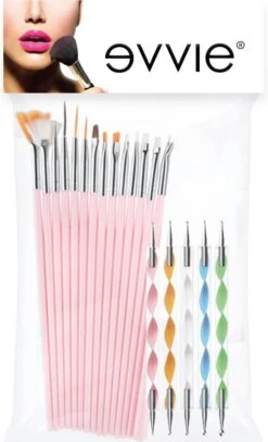 Evvie 20 Delige Nail Art Set - 15 Nailart Penselen En 5 Dotting Tools - Roze -Bekende Cosmetica Winkel 729x1200