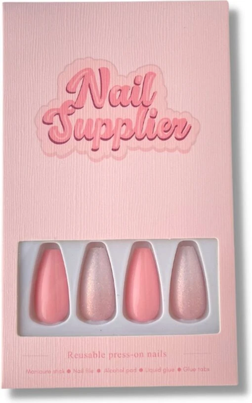 Nailsupplier 'It's A Girl' | Roze Nepnagels Met Glitters | Plaknagels | Kunstnagels Met Lijm | Press On Nails -Bekende Cosmetica Winkel