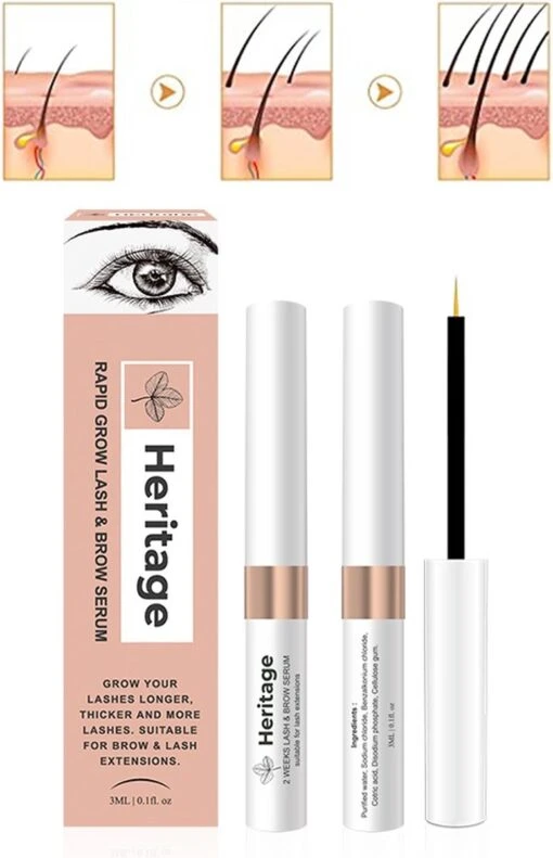 Heritage Wimperserum Rapid Grow Geschikt Voor Wimperextensions Olievrije. Naturel Ingrediënten - Oil Free Lash Serum Suitable For Lash Extensions Wearer -Bekende Cosmetica Winkel 774x1200 3