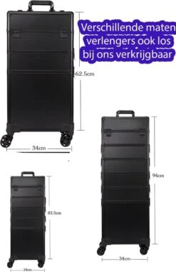 Beautycase / Beautykoffer / Trolley Voor Opbergen Van Uw Persoonlijke Verzorgingsproducten In 3 In 1 Van Aluminium - Bekleed Zwart Fluweel - 8wielen - Kapper - Tattoo - Nagel - Visagie - Make-up - Cosmetica - Schmink - Beauty Case / Beauty Koffer -Bekende Cosmetica Winkel 777x1200 9