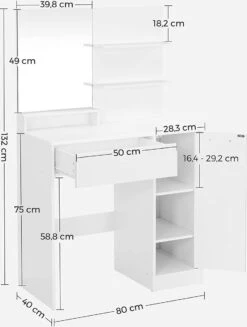 MIRA Home - Kaptafel - Make-up Tafel - Wit - Spaanplaat - 80x40x132cm -Bekende Cosmetica Winkel 907x1200 3