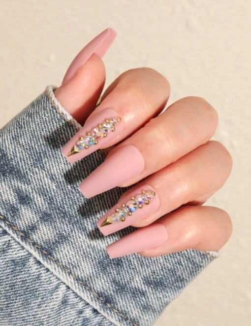 Merkloos ROZE STRASS KUNSTNAGELS - 24 Stuks Plaknagels - Plaktabs -Bekende Cosmetica Winkel