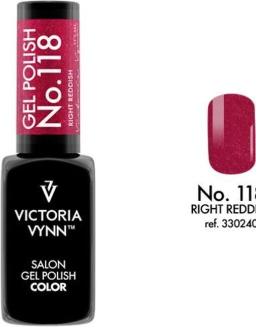 Gellak Victoria Vynn™ Gel Nagellak - Salon Gel Polish Color 118 - 8 Ml. - Right Reddish -Bekende Cosmetica Winkel