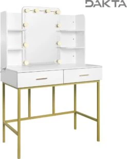 Dakta ® Luxe Make-Up Tafel Met Spiegel Met Verlichting | 2 Lades | Wit En Goud | Kaptafel -Bekende Cosmetica Winkel 956x1200 6