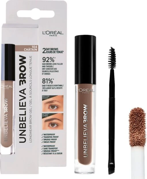 L'Oréal Paris Unbelieva Brow Wenkbrauwgel - 104 Chatain - Licht Bruin - Waterproof - 3.4 Ml -Bekende Cosmetica Winkel 989x1200 2