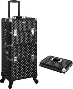 Merkloos Trolley, Make-up Koffer, Cosmetische Koffer, Voor Nageldesign, Make-up Organizer, Koffer Met Draagtas, Zwart JHZ04B -Bekende Cosmetica Winkel 991x1200 5